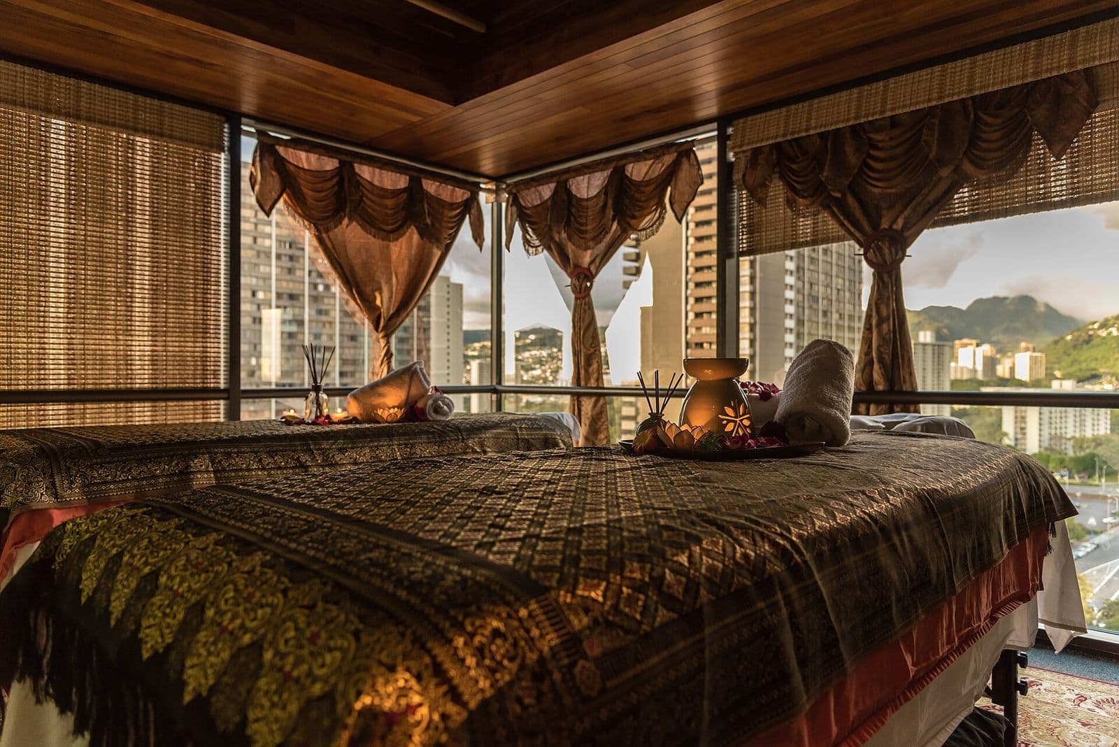 Spa treatment room with views over the hills