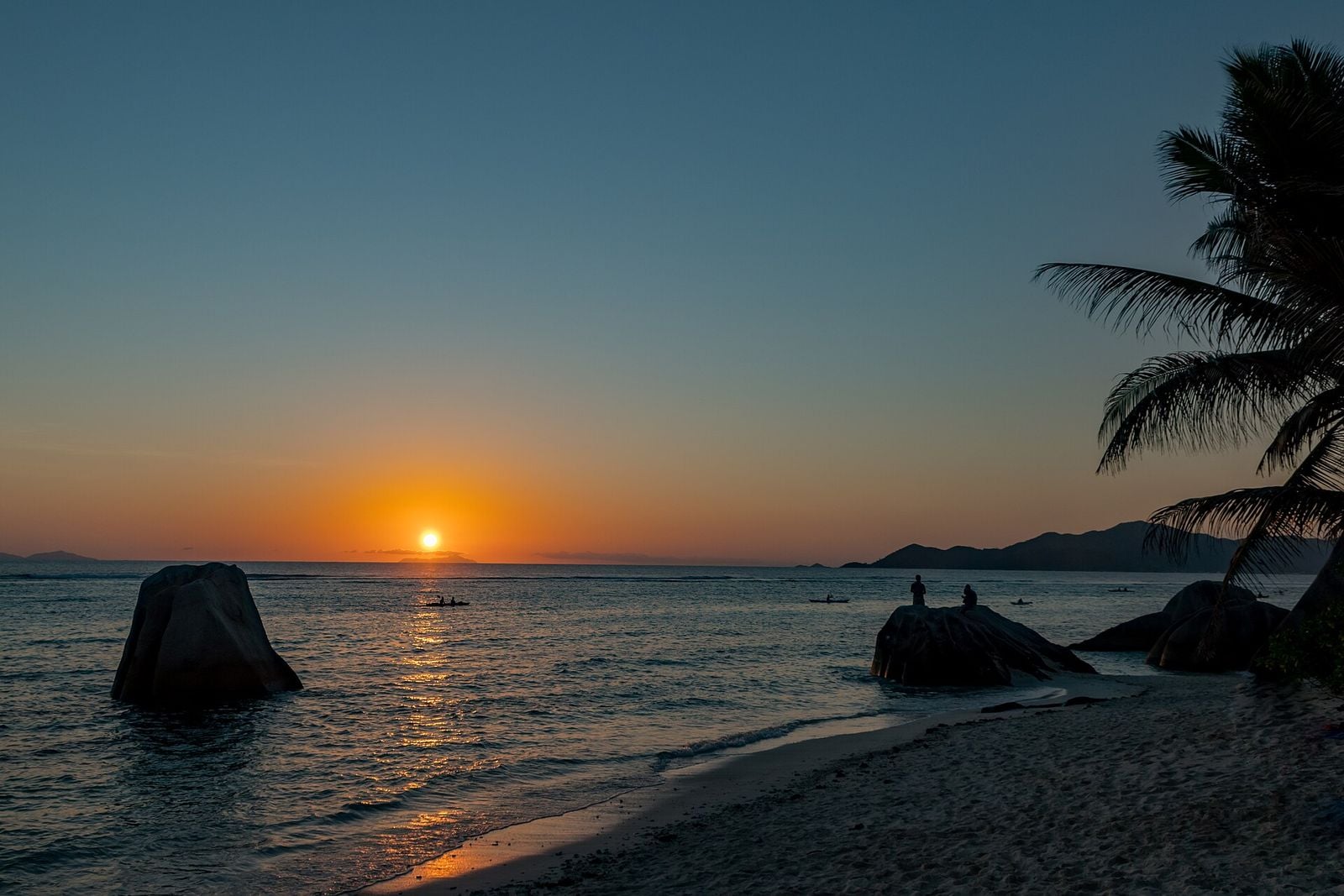Sunset over a quiet Seychelles beach