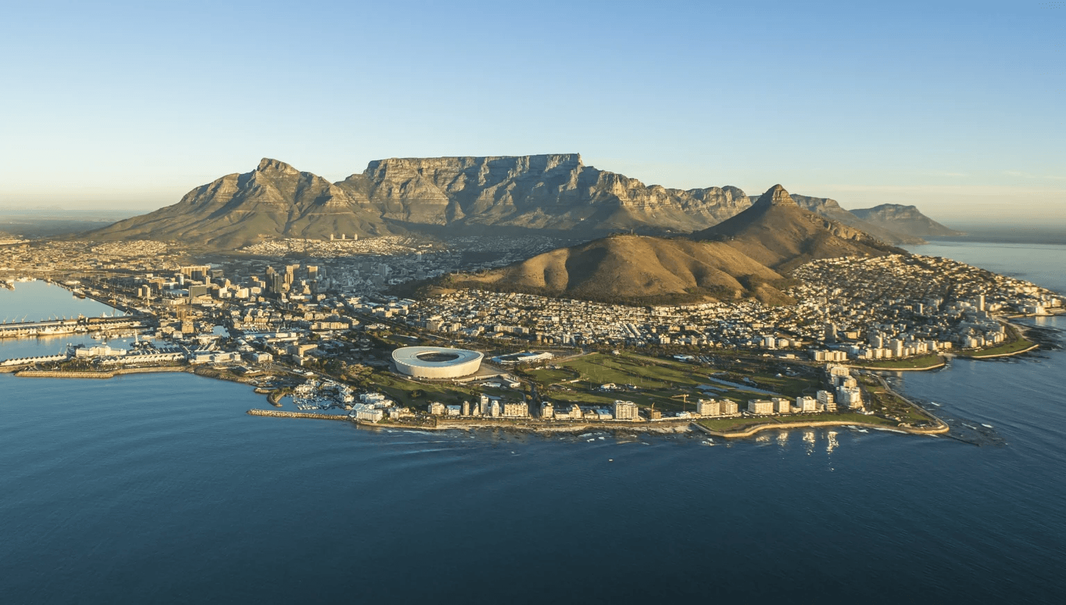Cape Town spread beneath the flat summit of Table Mountain