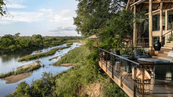 Lodge deck above a winding river