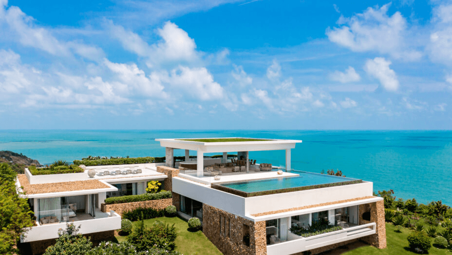 Hillside villa with a rooftop pool above the sea