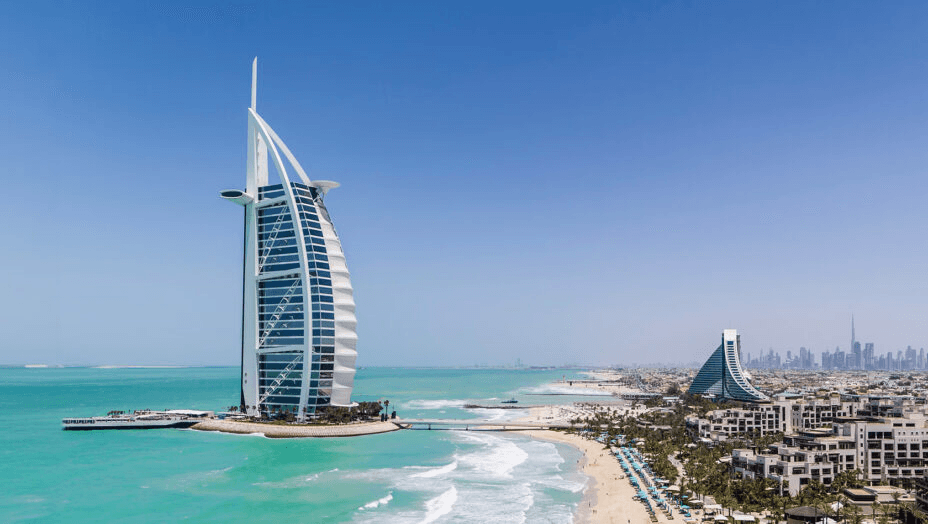The sail-shaped Burj Al Arab above turquoise water
